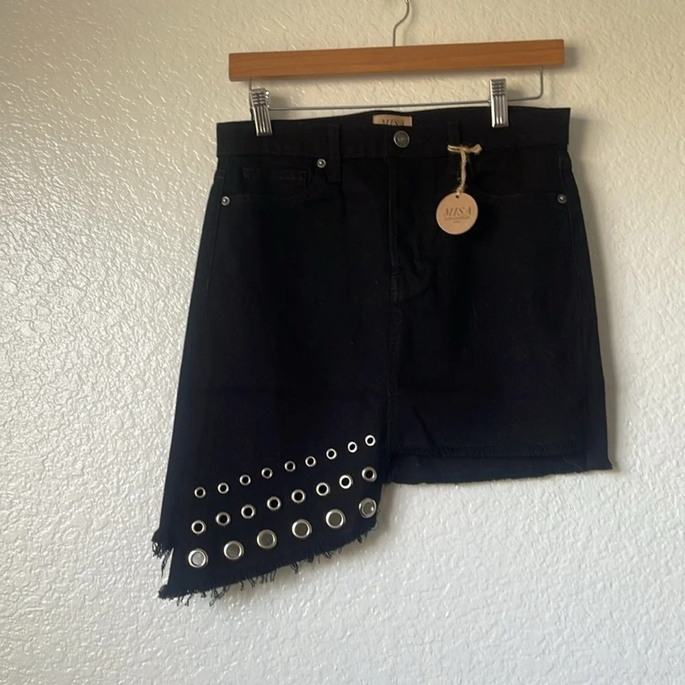 NWT MISA Los Angeles Super Star Asymmetrical Mini Skirt black wash